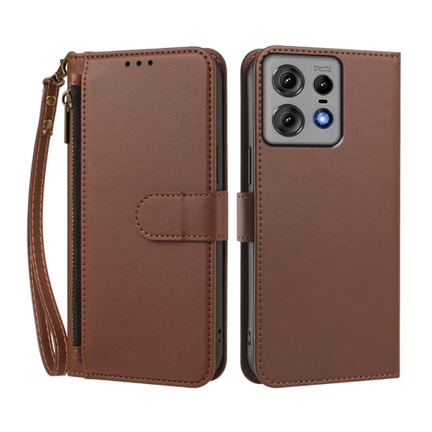 Funda Tipo Billetera para Motorola Moto Edge 50 pro 5G con Soporte y Bolsillo con Cierre Marrón