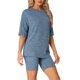 thumbnail image 4 of INSPIRE CHIC Conjunto de chándal de punto acanalado suave para mujer, camiseta de manga corta, pantalones cortos, ropa de estar, ropa de dormir XL Azul, 4 of 6