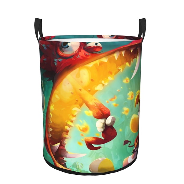 Rayman Legends Cesta de lavandería de gran capacidad redonda con asa, bolsa para ropa sucia plegable, almacenamiento para dormitorio, baño y lavadero 44x35 cm