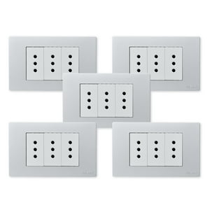 Want - Pack 5 Tomacorriente Triple Metálico 10A - Gris Blanco