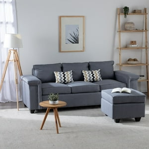 Muebles Cottoni - Sofá 3 Cuerpos Sicilia + 1 Pouf Tela Gris