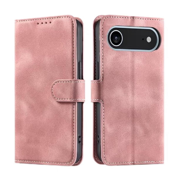 Funda Cartera para iPhone 17 Air Tapa con Ranuras, Soporte y Correa Rosa