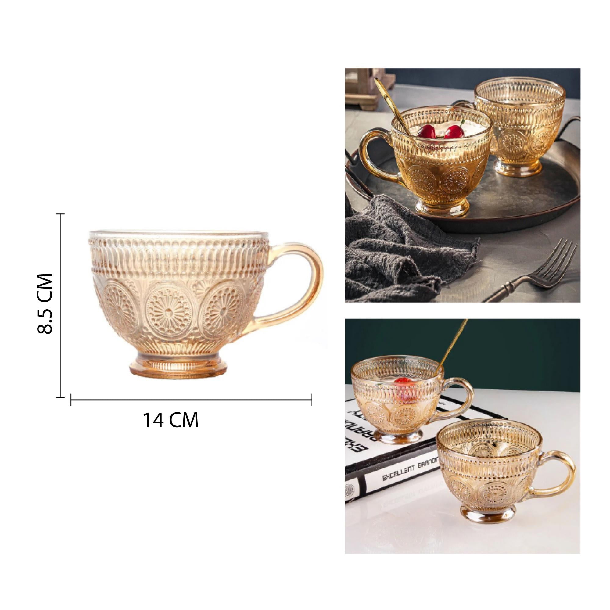 Xianzhu - Set 3 Tazas Transparentes De Cristal Dorada 400ml