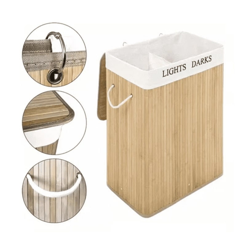 Genérico - Cesto Canasto De Bambu Para Ropa Doble 65cm Grande Con Tapa Claro