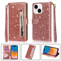 Foxdock - Funda Para Elegante Funda Iphone 15 Plus Glitter Con Cremallera-Ideal Para El Uso Diario