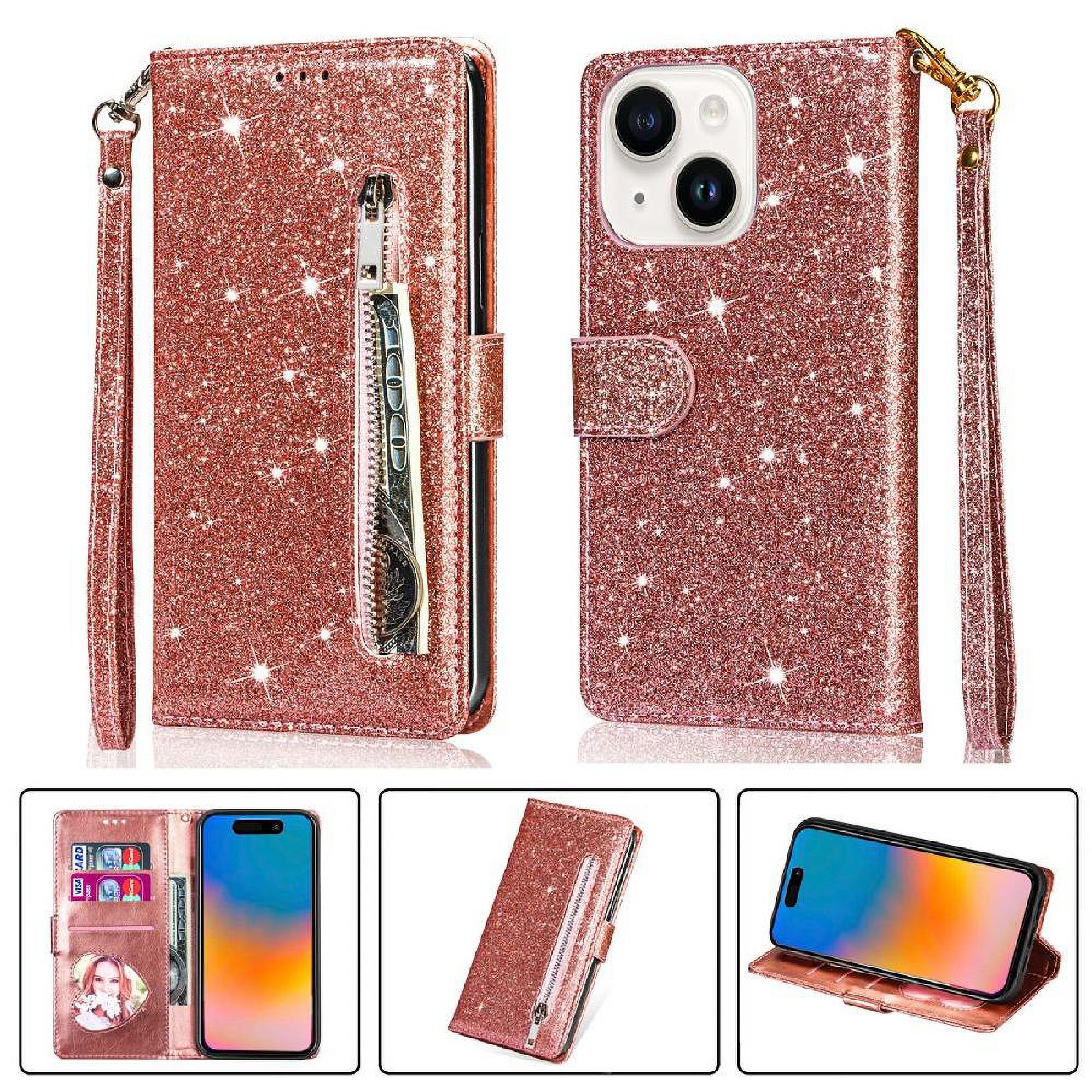 Foxdock - Funda Para Elegante Funda Iphone 15 Plus Glitter Con Cremallera-Ideal Para El Uso Diario