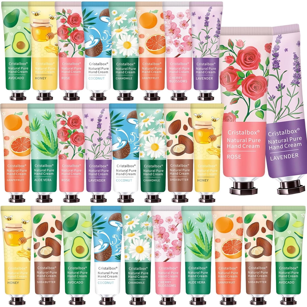 Set 28 Cremas De Manos Cristalbox 10 Aromas Hidratante Viaje
