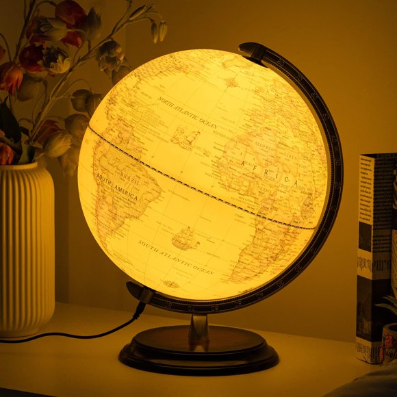 World Globe BSHAPPLUS de 12 pulgadas con iluminación retro y soporte