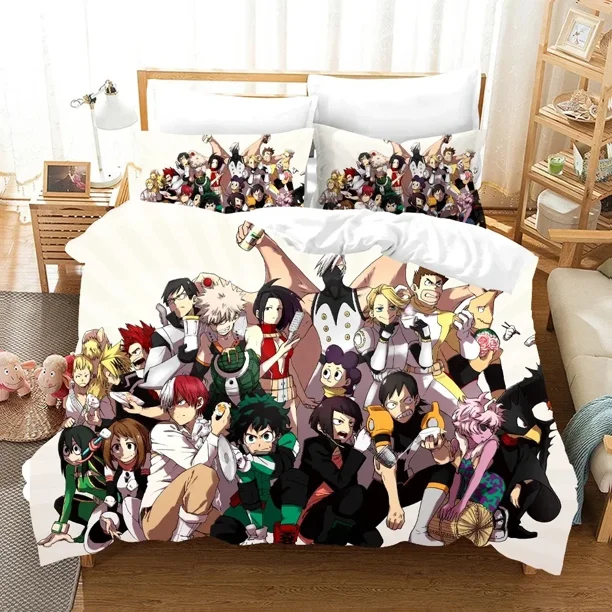 v331 Bed Sheets Anime Printed My Hero Academia Duvet Cover Pillowcase Bedding Set Double Twin Full Queen King Adult Bedclothes Quilt Cover 3-Piece Bedding Set (1 Duvet Cover + 2 Pillow Shams) Bed Shee