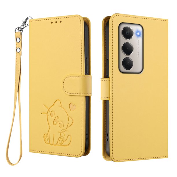 Funda Volteable tipo Billetera con Correa para Xiaomi Redmi 15 4G/5G, Amarillo