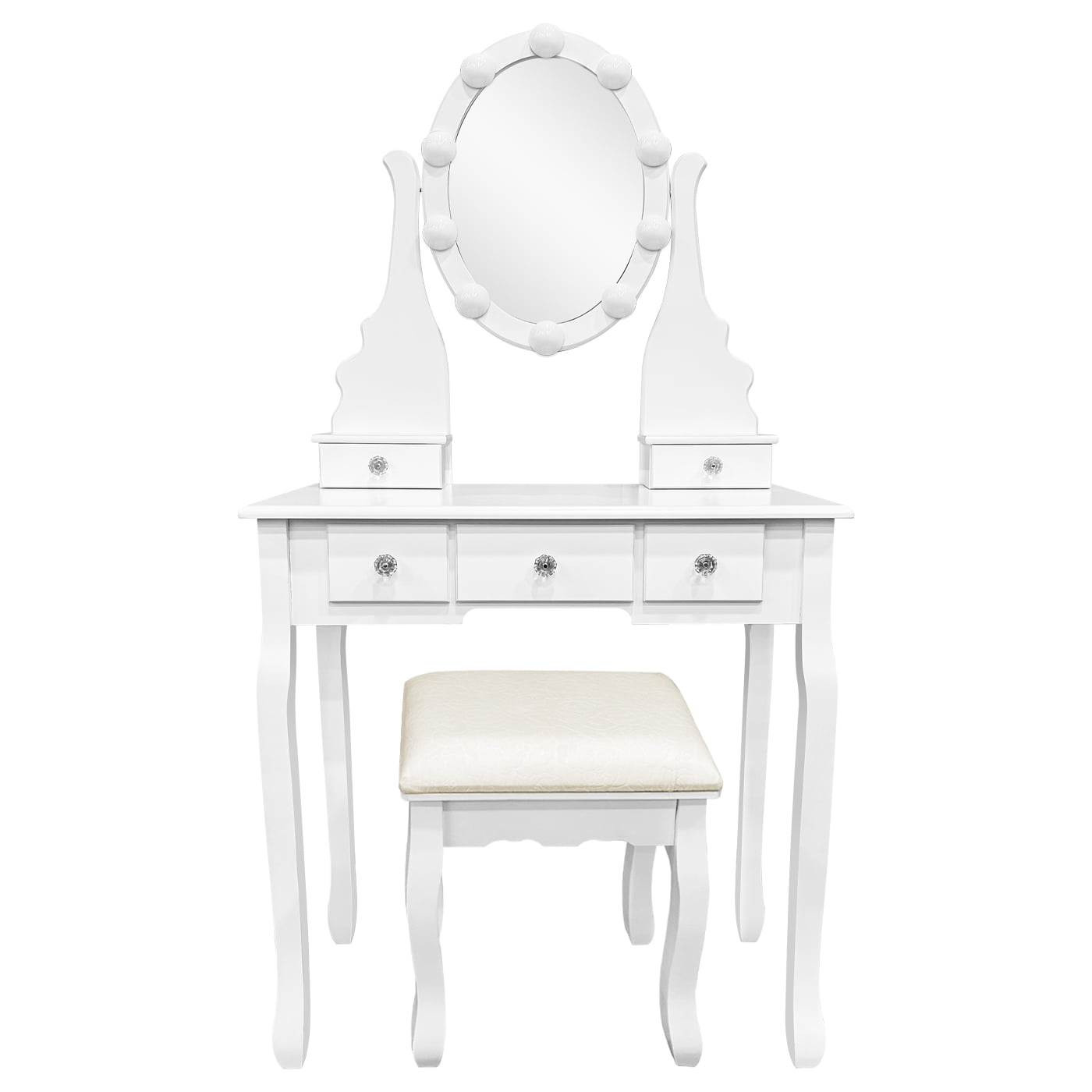 Element Design - Tocador Con Espejo Iluminado Y Taburete Acolchado Blanco