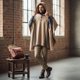 thumbnail image 2 of Poncho Clásico de Lana Premium OLKI - Beige Listado, 2 of 4