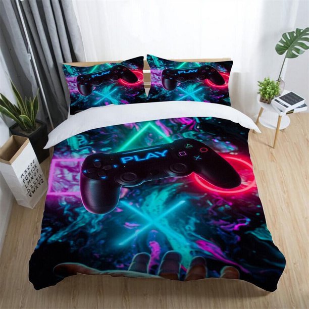Teen Boy Games Handle Animal Print Quilt Duvet Cover Set Kids3-Piece Bedding Set