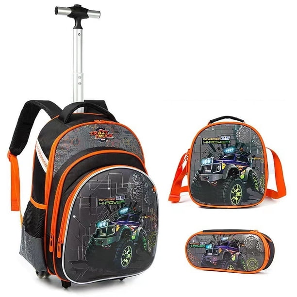 Children's Wheeled Backpack Girls School Backpack Rolling Luggage Backpack Boys School Trolley Bag Set Lunch Bag and Pencil Case