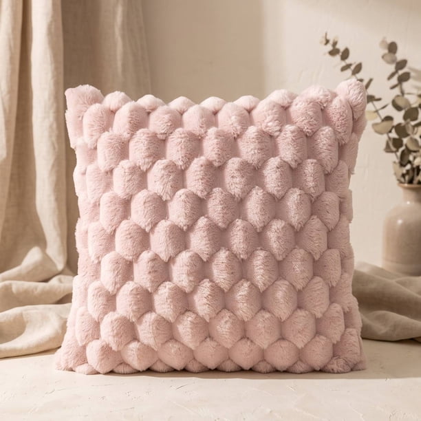 2 Fundas Cojin Peluche Burbuja 45x45 cm Decorativo - Coleccion Perla Modelo Sakura Rosa