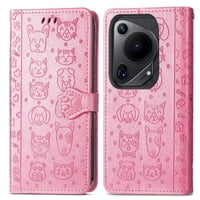 Funda Cartera Foxdock Para Huawei Pura 70 Ultra , Flip Pu Con Relieve De Gatos Y Perros, Tarjetero Y Soporte
