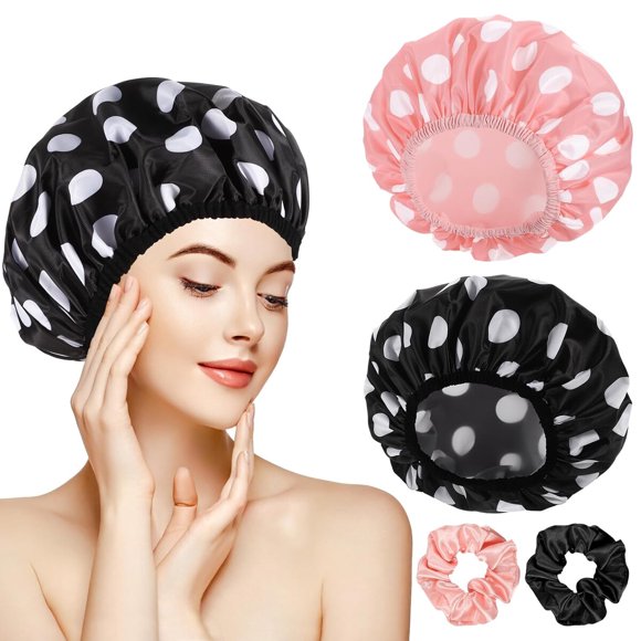 WSICSE 2 Packs Large Shower Caps for Women, Waterproof Shower Caps