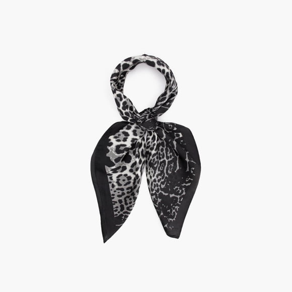 Pañuelo de satín print de leopardo negro Talla Única