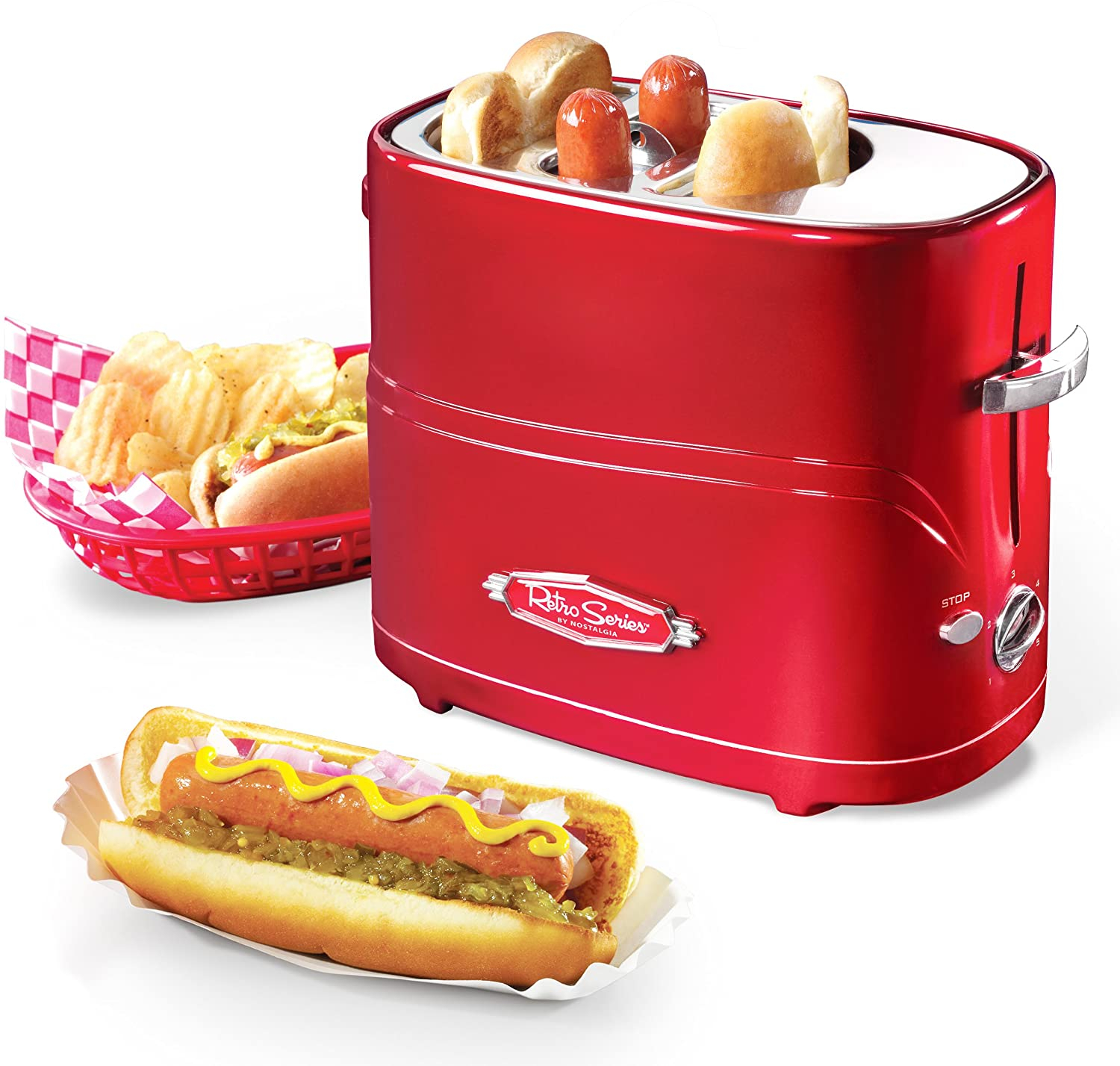 Nostalgia Pop-Up 2 Hot Dog And Bun Toaster With Mini Tongs Works With Chick