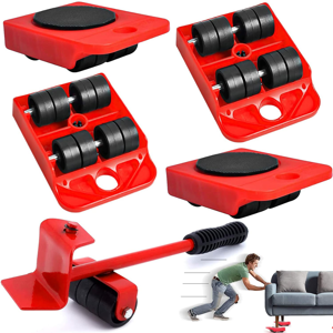 Genérica - Set Elevador Y Mover Muebles Rodillos 5Pzas Con Ruedas 150Kg