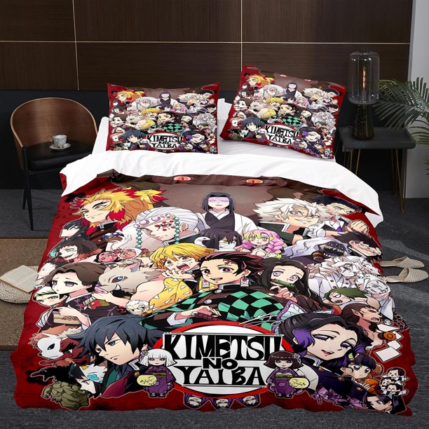 Anime 3D Demon Slayer Duvet Cover Teen Comforter Cover Set Super Soft Duvet Cover with Pillowcase