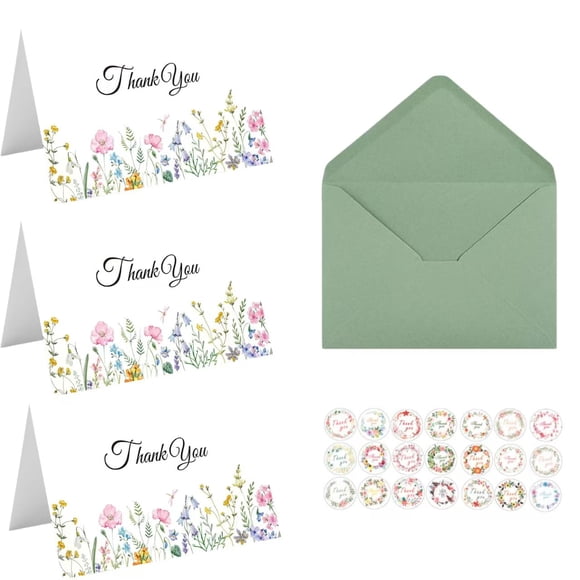 Sylpmoplar Juego de 40 Tarjetas de Agradecimiento con Sobres y Stickers