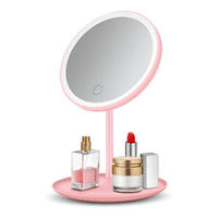 Genérica - Espejo Maquillaje Circular Luz Led Y Base Organizador Joyas Rosas