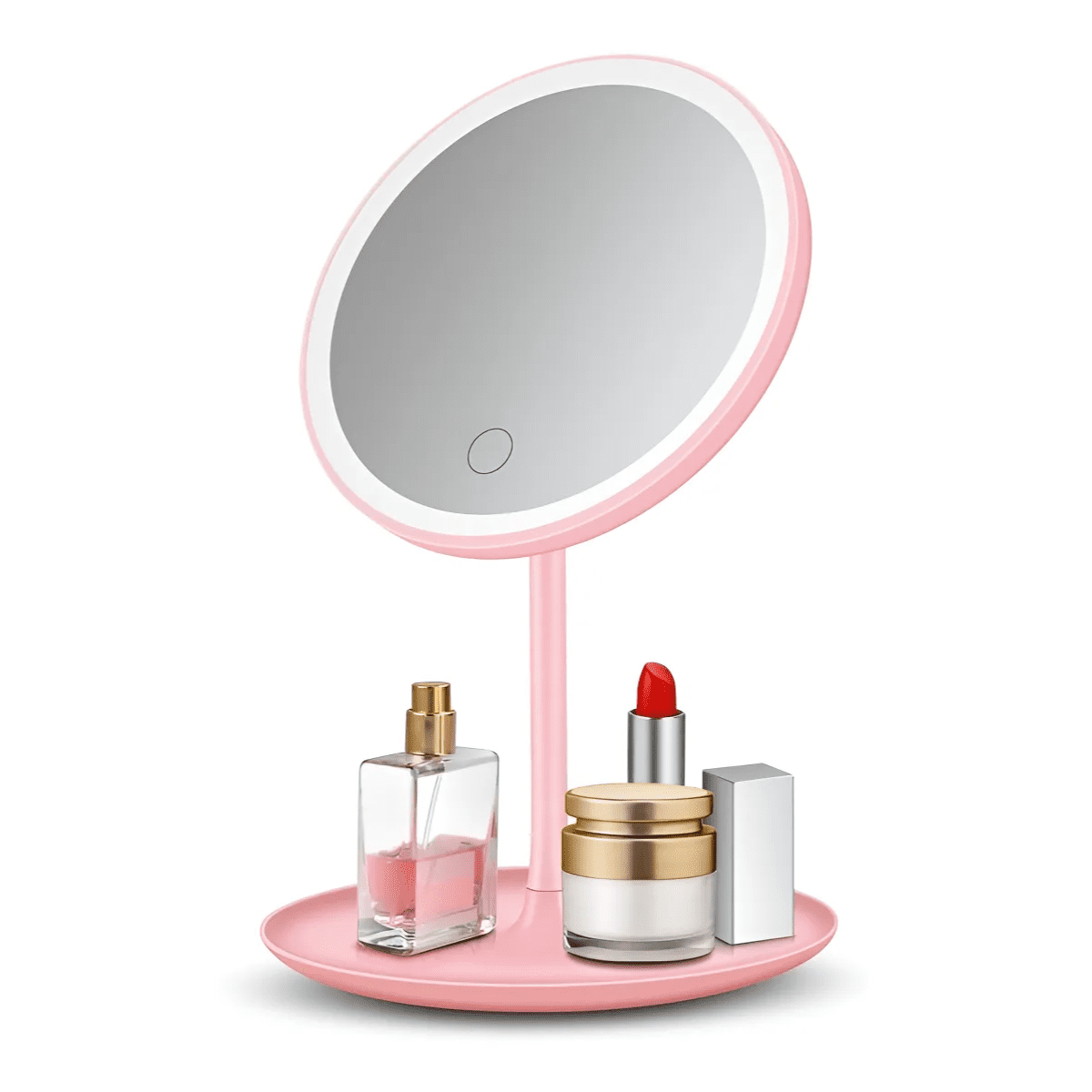 Genérica - Espejo Maquillaje Circular Luz Led Y Base Organizador Joyas Rosas