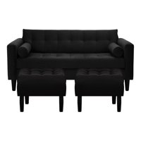 Bodevir - Sofa Retro 3C + 2 Pouf Felpa 00 Negro