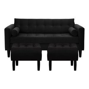 Bodevir - Sofa Retro 3C + 2 Pouf Felpa 00 Negro