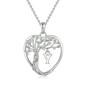 Heshpaws 925 Collar De Árbol Eterno De La Vida De Plata De Ley Para Mujeres A-Z Carta Inicial Collar, Regalo De Joyería De Cumpleaños Aniversario