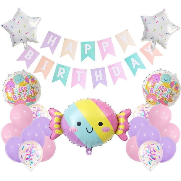 Set, Cartoon Ice Cream Aluminum Film Balloon Flag Pulling Set Cake, Birthday Decoration, Party Decoration Supplies, Aluminum Film Balloon, Birthday Photo Prop, Birthday Party Anniversary Party Scene D