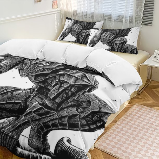 x550 Anime Berserk 3-Piece Bedding Set Warm And Comfortable Soft Duvet Cover Bed Set with 1 Duvet Cover And 2 Pillowcases for Bedroom b550