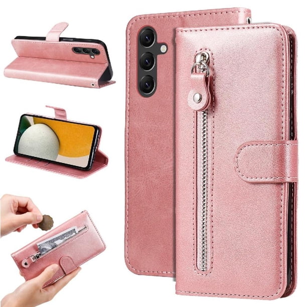 Funda con Cremallera para Samsung Galaxy A15, Carcasa Cartera de Cuero PU con Soporte y Tarjetero