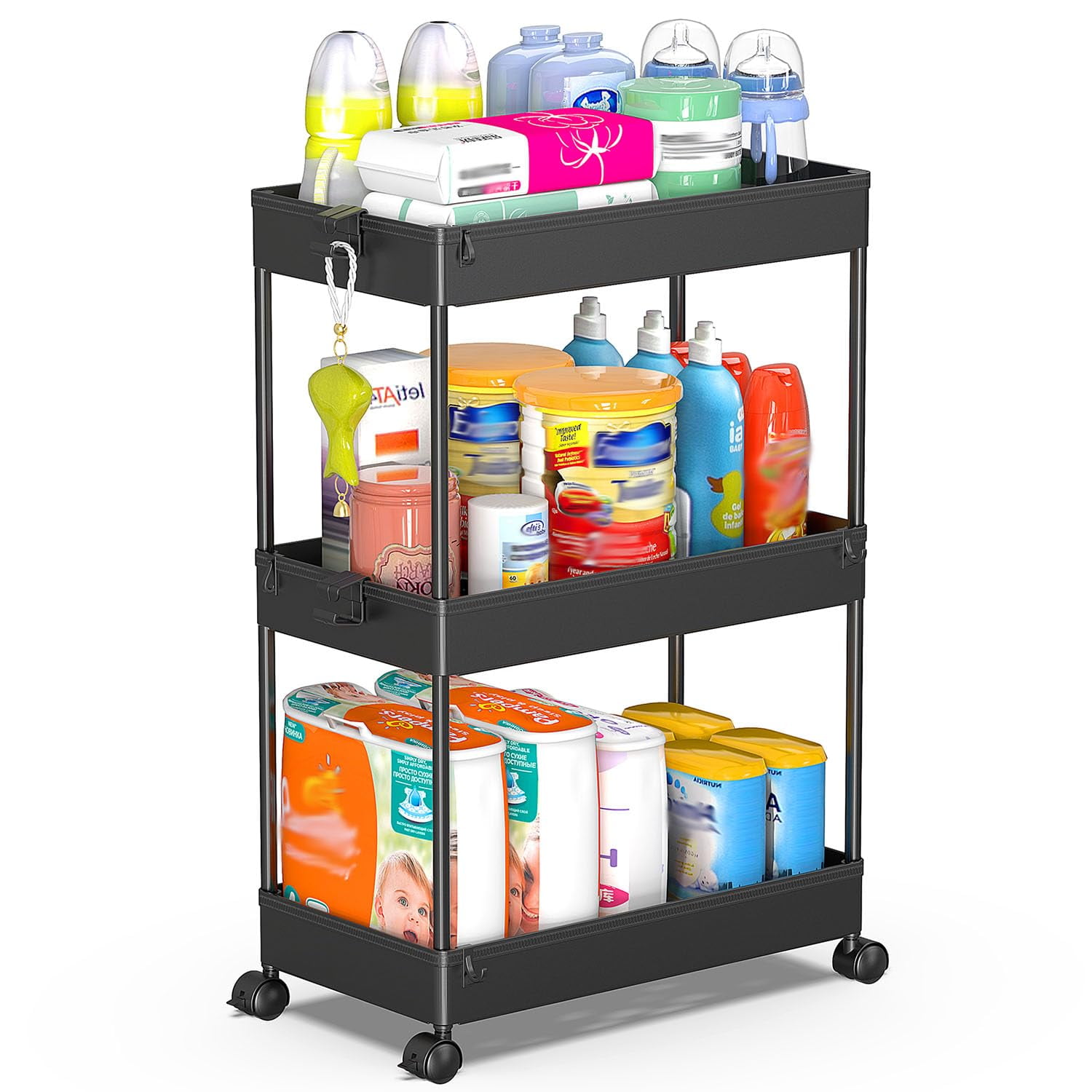 Carrito De Almacenamiento Rodante Spacekeeper De 3 Niveles Para Baño, Negro