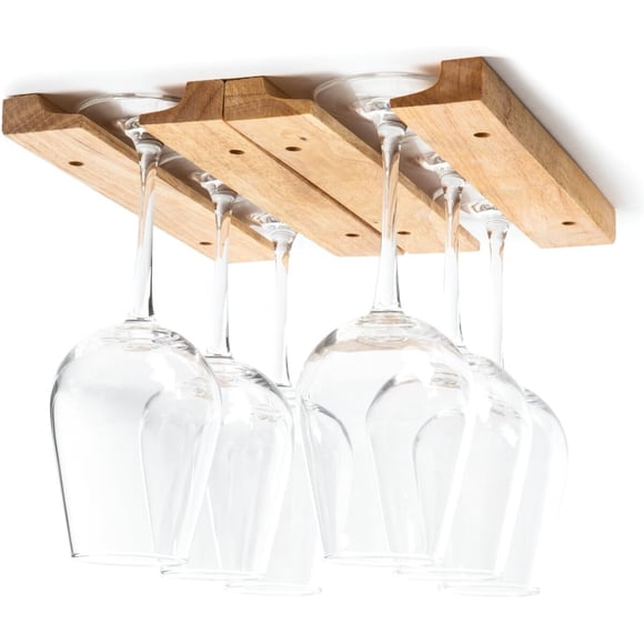 Fox Run Mounted Under Cabinet Wooden Wine Glass Holder Rack