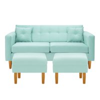 Bodevir - Sofa New Retro 3C + 2 Pouf Felpa 04 Verde Agua