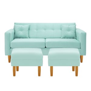 Bodevir - Sofa New Retro 3C + 2 Pouf Felpa 04 Verde Agua