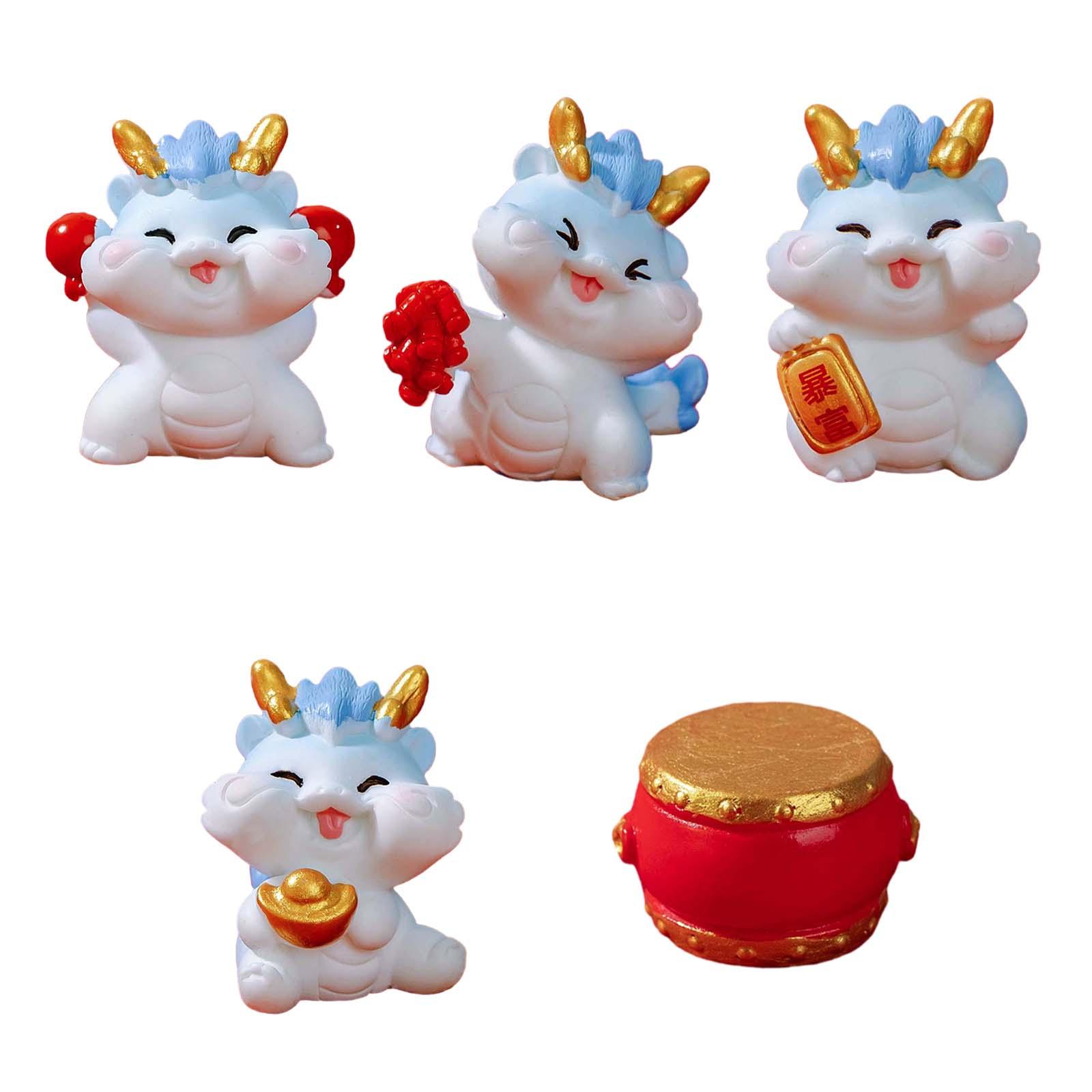 Magideal - 5 Piezas Estatua De Dragón Colección De Adornos De Escritorio Escultura De Mesa De Dibujos Animados Decoración Del Salpicadero Del Coche Para Estante