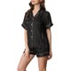 thumbnail image 4 of INSPIRE CHIC Conjunto de Pijama de Satén para Mujer Camisa de Dormir de Manga Corta con Botones y Pantalones Cortos con Patrón de Rayas Ropa de Casa Ligera XL Negro, 4 of 5