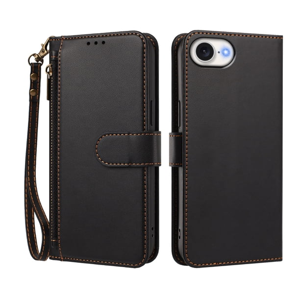 Funda Tipo Billetera para iphone17E/16E/SE4 con Soporte y Bolsillo con Cierre Negro