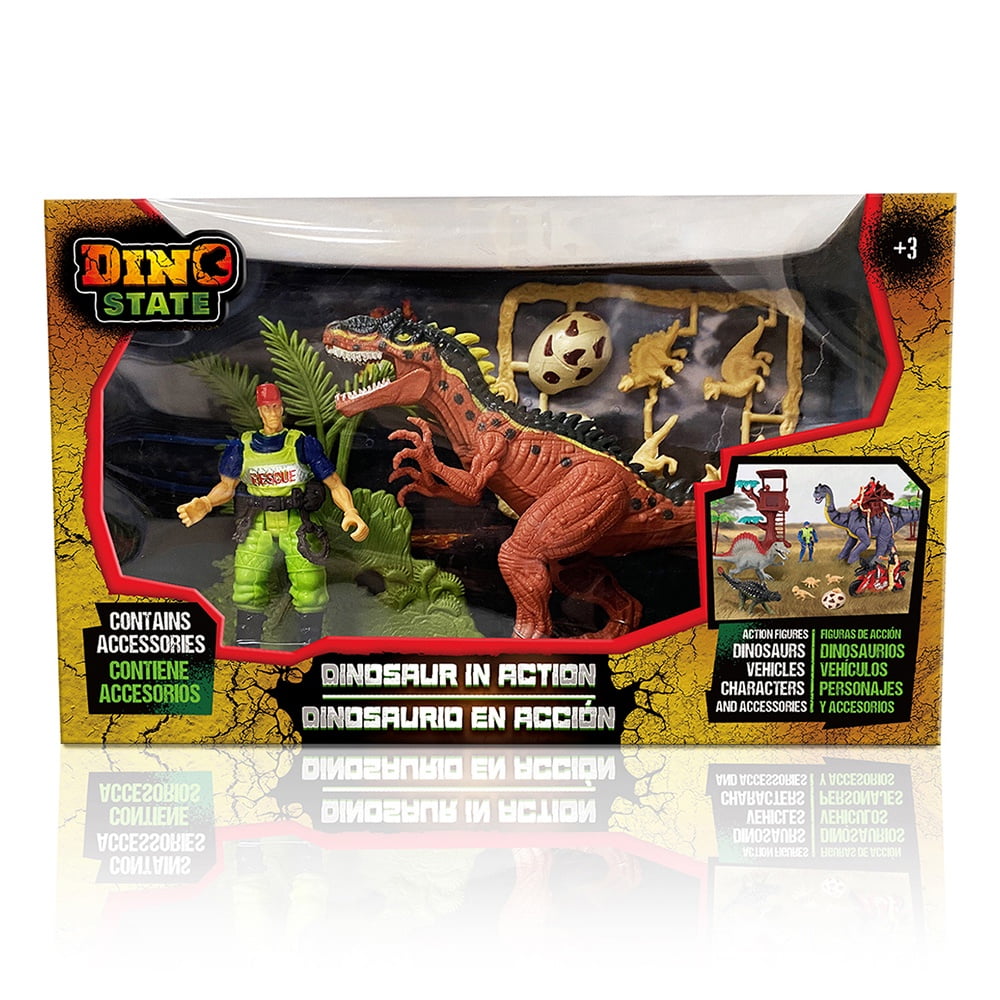 Dino State - Set Dinosaurio Con Explorador Y Accesorios Temáticos