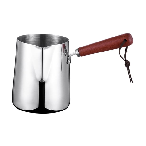 Cafetera turca de acero inoxidable con mango de madera, sartén para derretir chocolate, olla para calentar leche para cafetería, oficina, restaurante, 1000 ml