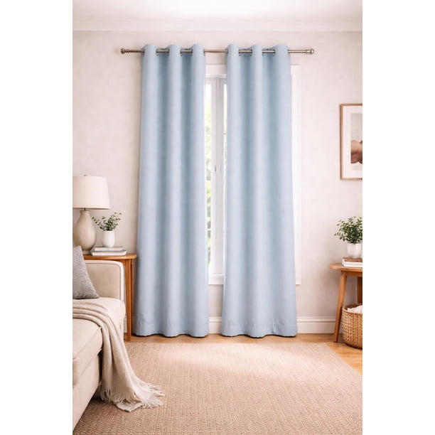 Cortina 100% Blackout de Tela Engomada 2 Paños azul cielo