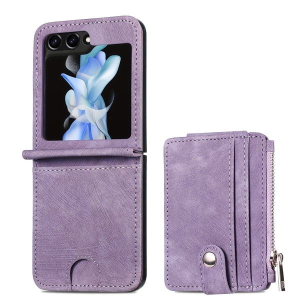 2 In 1 Artificial Leather Removable Card Bag Phone Case For Samsung Galaxy Z Flip 5 Flip5 5G Support Fall Protection Cover