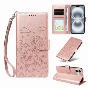Funda Billetera Foxdock Compatible Con Iphone 16 Plus , Diseño Perrito Tierno, Ranuras Para Tarjetas Y Soporte Plegable
