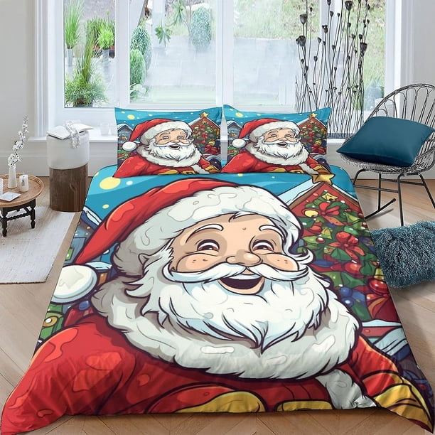 Juegos de ropa de cama con estampado 3D de Papá Noel, con fundas de almohada, juego de funda nórdica de microfibra suave de 3 piezas, funda de edredón con cremallera para anuncio