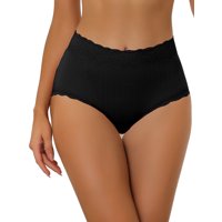 Inspire Chic Ropa Interior De Mujer De Cintura Alta Control De Abdomen Cómoda Con Encaje Ribeteado Color Negro