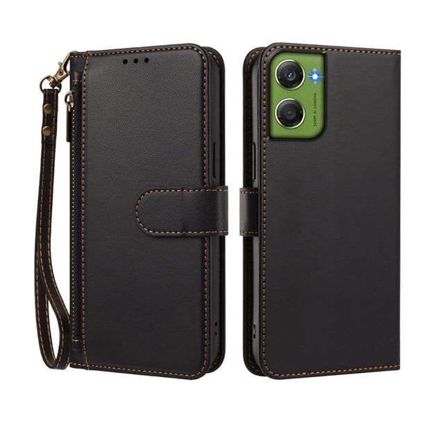 Funda Tipo Billetera para Motorola Moto G06 4G/Moto G06 Power con Soporte y Bolsillo con Cierre Negro