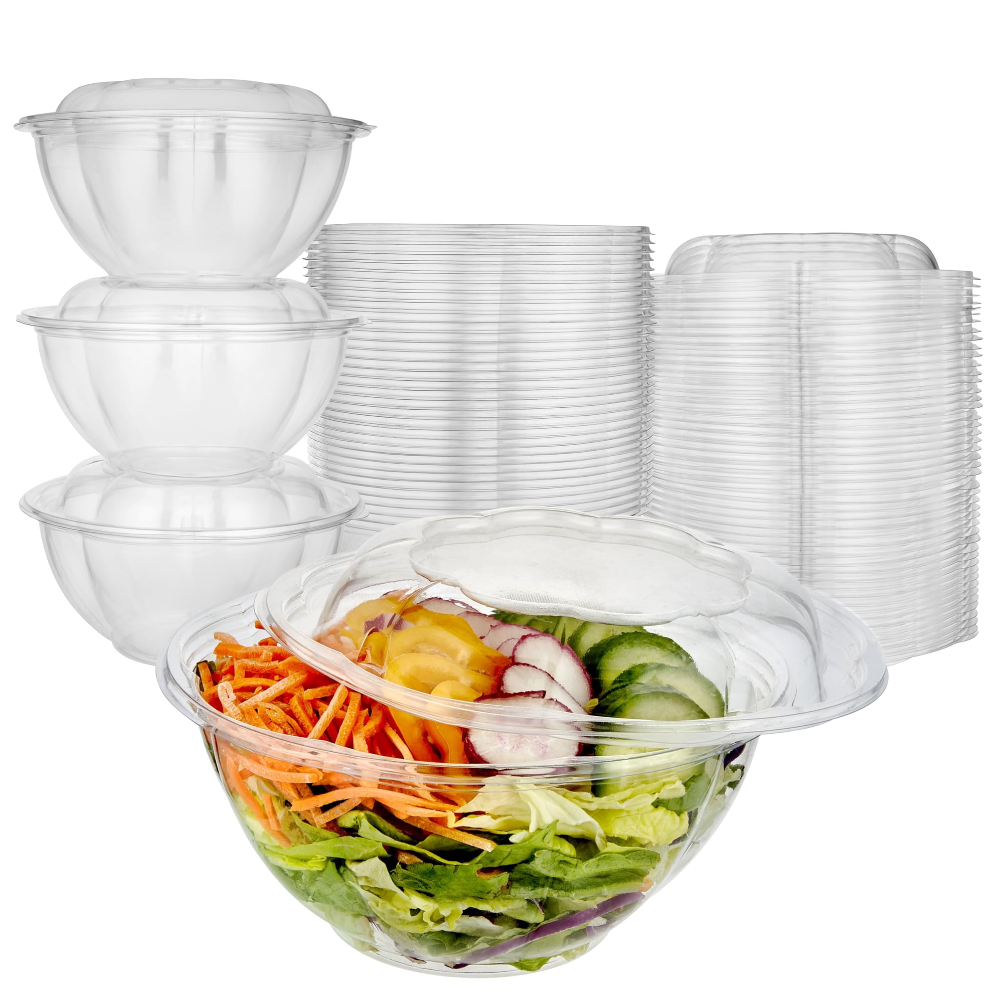 Ensaladeras Desechables Stock Your Home, 950 Ml Con Tapas (paquete De 50)